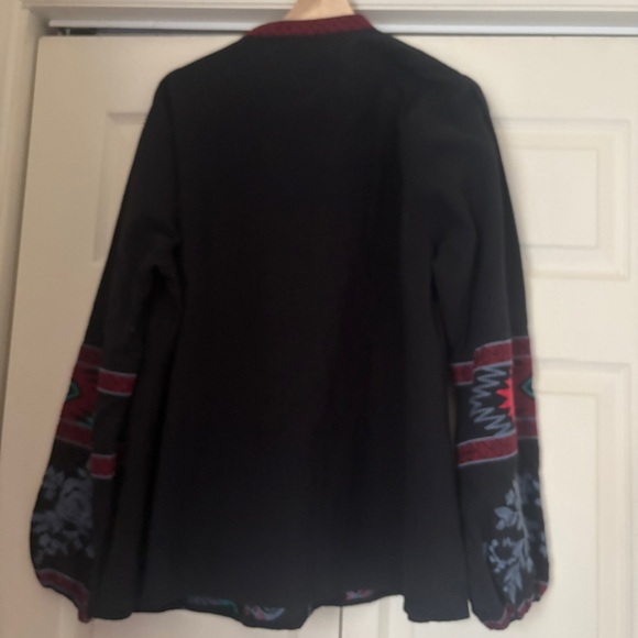 Anthropologie Savanna Jane Black Cotton Long Sleeve Blouse Colorful Embroidery - Picture 8 of 10